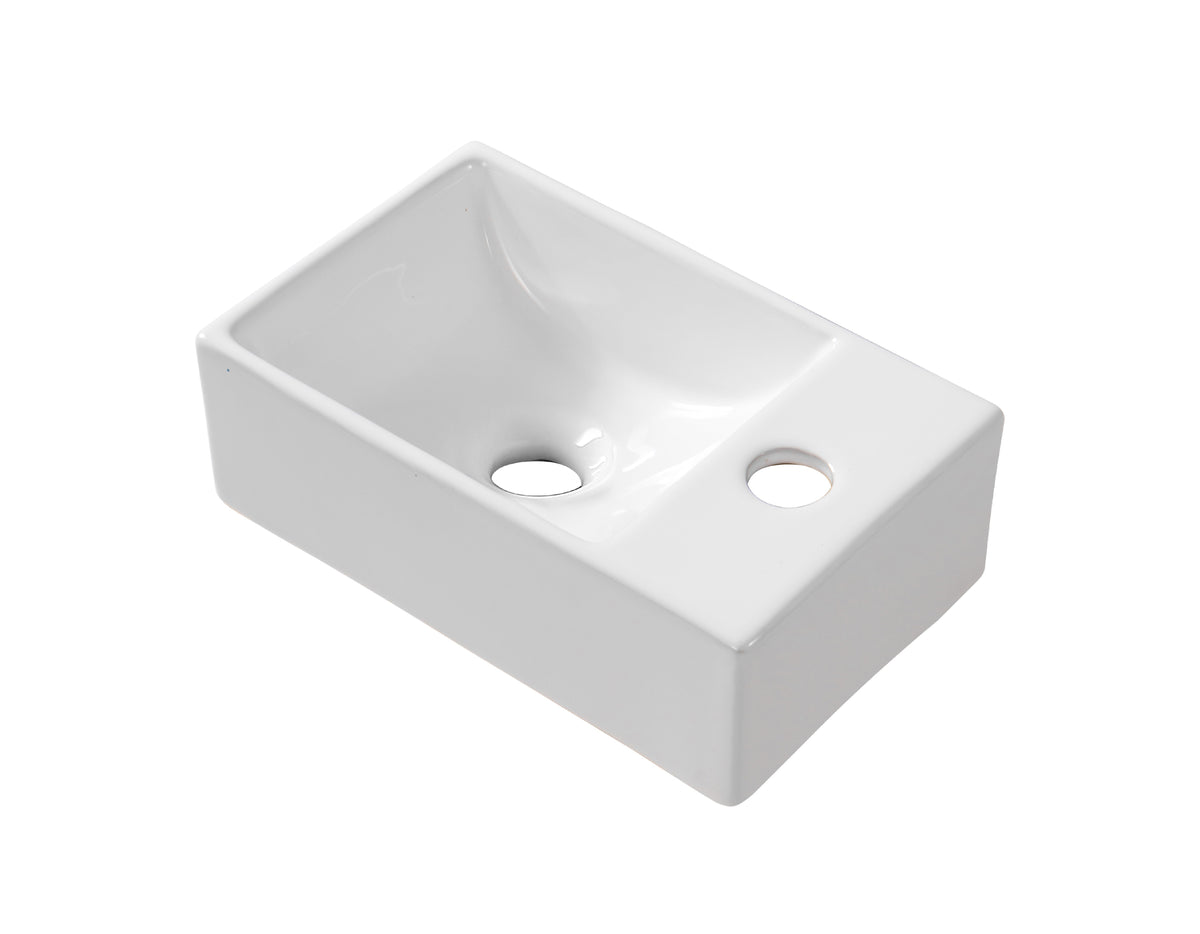 Aloni Fontein - Zonder Overloop - Kraangat Rechts - Keramiek - 30,5x11x19cm - Glanzend Wit