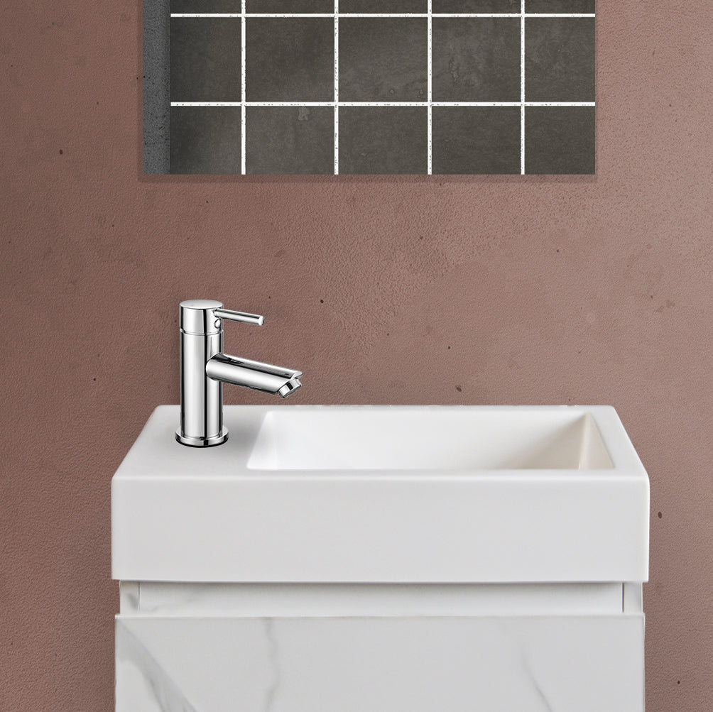 Aloni Fontein - Zonder Overloop - Kraangat Links Of Rechts - Kunstmarmer - 40x10,5x22,5cm - Glanzend Wit