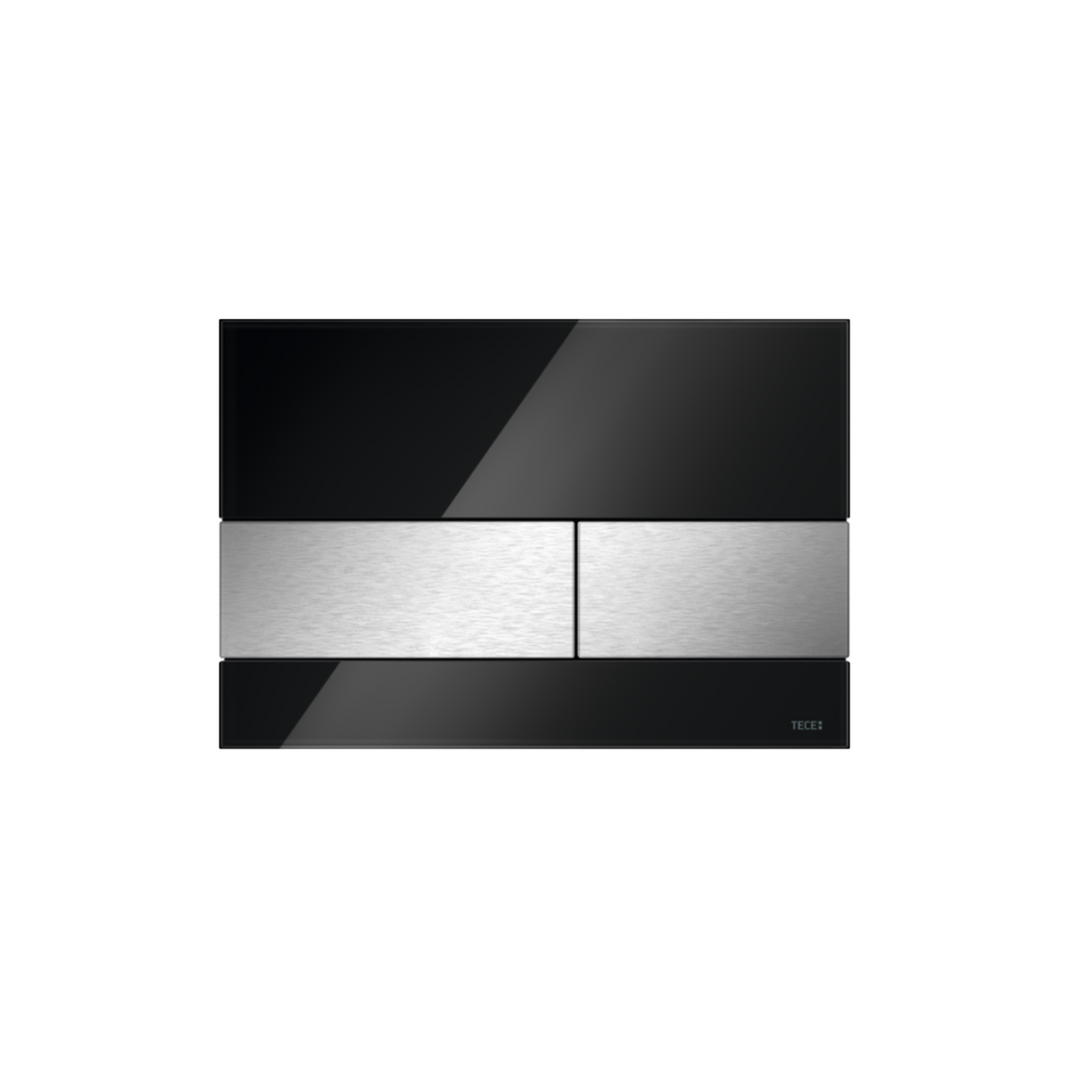 TECESQUARE WC-BEDIENINGSPLAAT VAN GLAS VOOR DUOSPOELTECHNIEK, GLAS GLANZEND ZWART, TOETSEN GEBORSTELD RVS (MET ANTI-VINGERPRINT)
