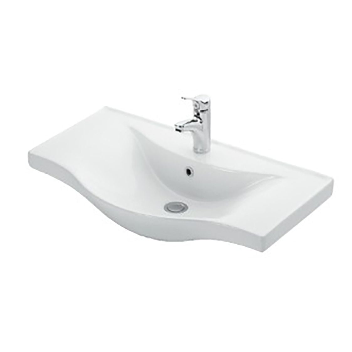 ALECO WASTAFEL - 1 WASBAK - MET OVERLOOP - 1 KRAANGAT - KERAMIEK - 80X4X45,5 CM - GLANZEND WIT
