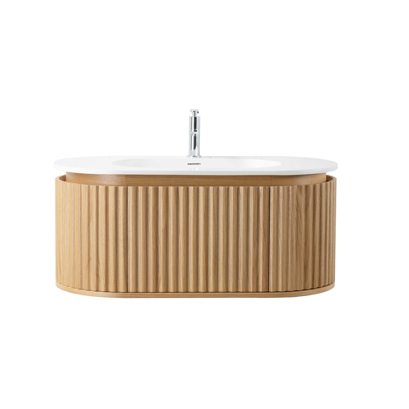Nukumo Kaede Wastafelonderkast - 1 Lade - Greeploos - Soft Close – 99x42x52,5 Cm - Naturel Eiken