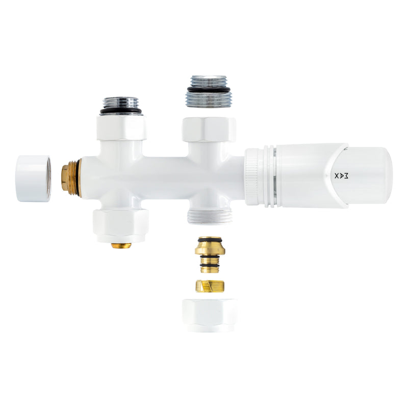 Hinata Musubi Radiatorkraan - Design - Thermostatisch - Middenaansluiting - Recht - Vloeraansluiting - Glanzend Wit