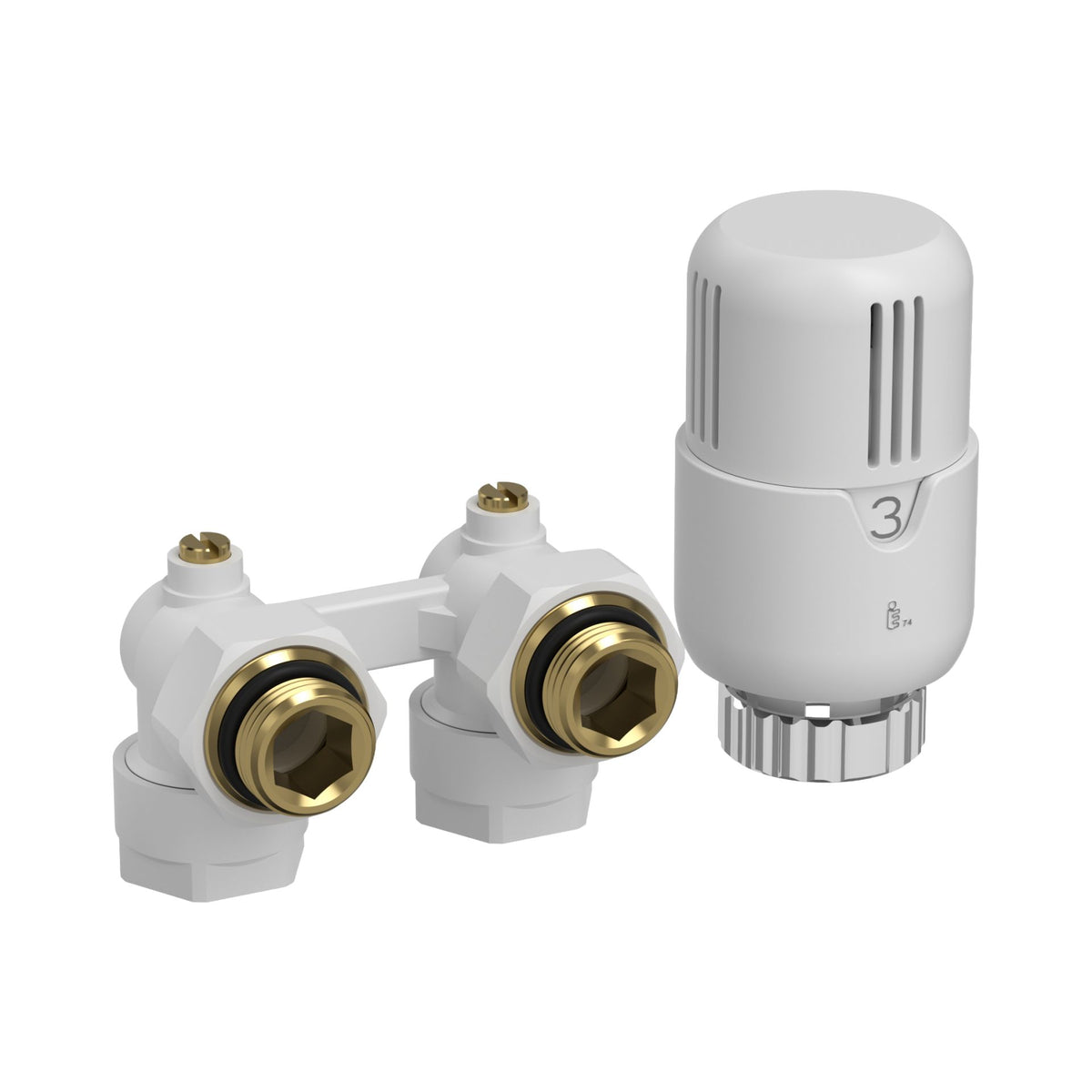 BELRAD H-BLOK - RADIATORAANSLUITSET COMPLEET - MET THERMOSTAATKNOP - HAAKS - MUURAASLUITING - M30 -1/2MX16/2 - GLANZEND WIT