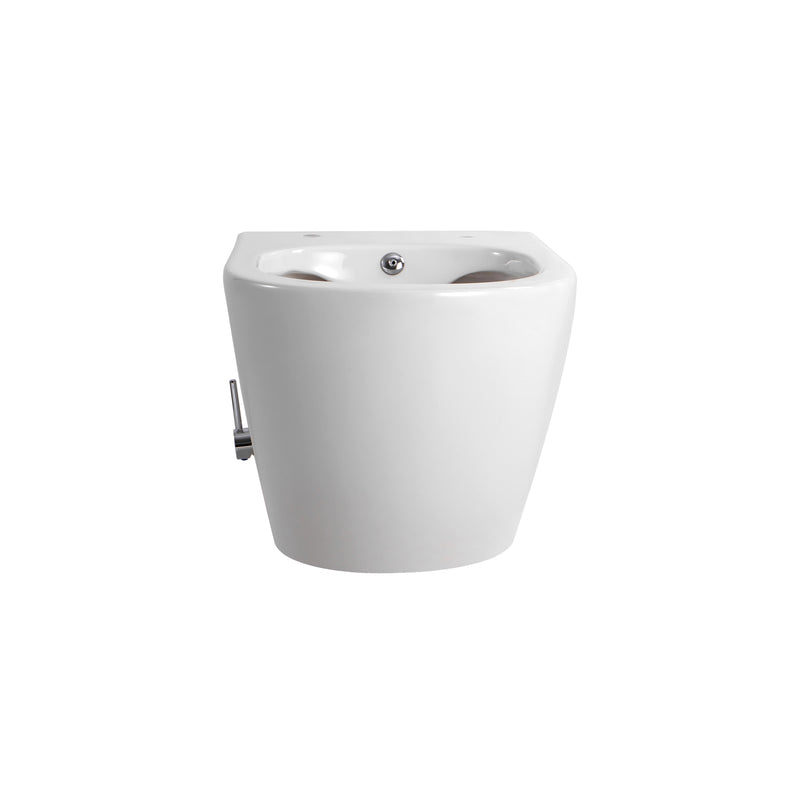 Nukumo Hana Hangtoilet Met Bidet - Randloos - Met Bidetkraan Koud En Warm Water - Zonder Zitting - Compact 49 Cm - Glanzend Wit