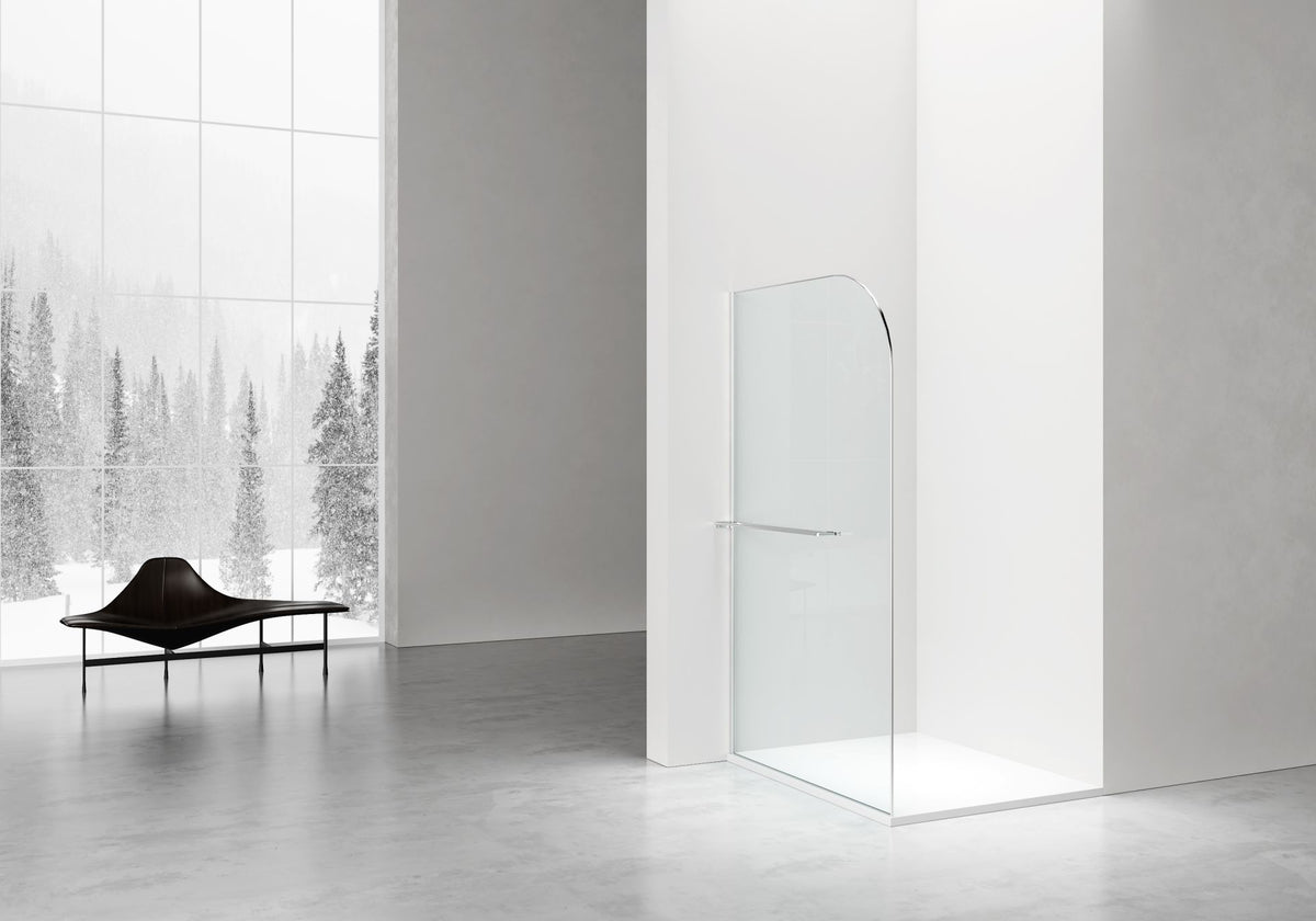 CURVY INLOOPDOUCHE MET HANDDOEKHOUDER - GEBOGEN - MET ANTI-KALKBEHANDELING - OMKEERBAAR - 8MM VEILIGHEIDSGLAS - 120X200CM - CHROOM - HELDER GLAS