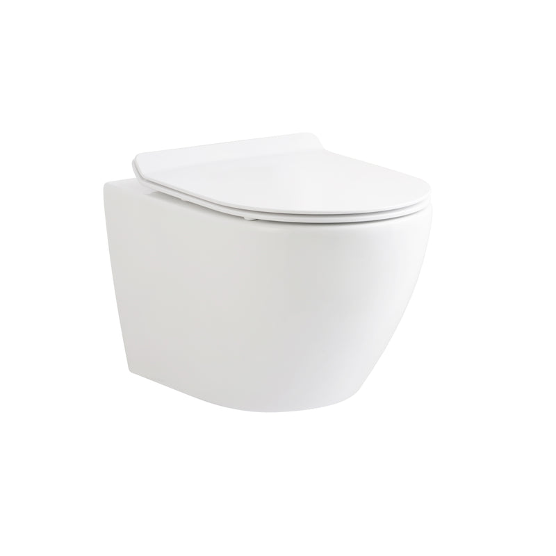 Sorei Hvita Eco Hangtoilet - Randloos - Met Zitting - Duroplast - Soft Close - Quick Release - Compact 49 Cm - 36x36x49 Cm - Glanzend Wit