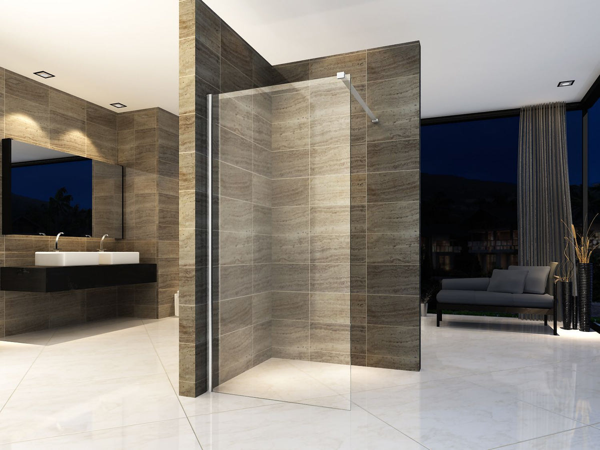 ALONI ZIJWAND MET VERBINDINGSPROFIEL VOOR INLOOPDOUCHE - DRAAIBAAR - 300 X 2000MM - CHROOM - HELDER GLAS