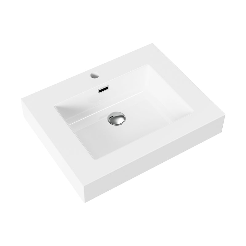Wastafel - 1 Wasbak - Met Overloop - 1 Kraangat - Kunstmarmer - 60x10x46 Cm - Glanzend Wit