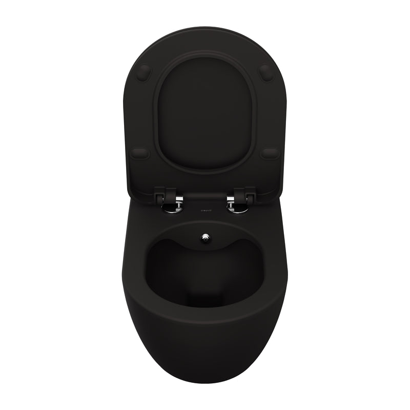 Kiyora Sno Free Hangtoilet Met Bidet - Randloos - Zonder Zitting - Mat Houtskool Zwart