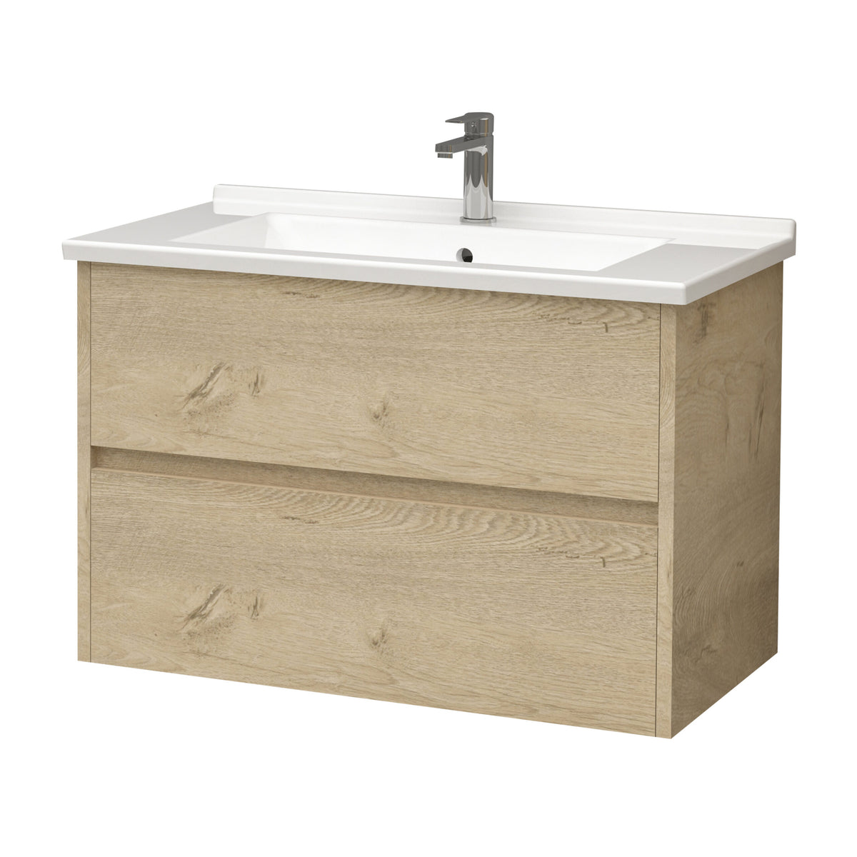 Aloni Hayat Wastafelonderkast - 2 Lades - Softclose - Greeploos - 79,5x50x45 Cm - Eik