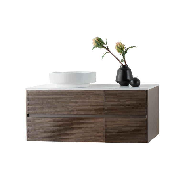 Layda Wastafelonderkast - 4 Lades - Greeploos - Soft Close – 119x49x52 Cm - Donker Walnoten
