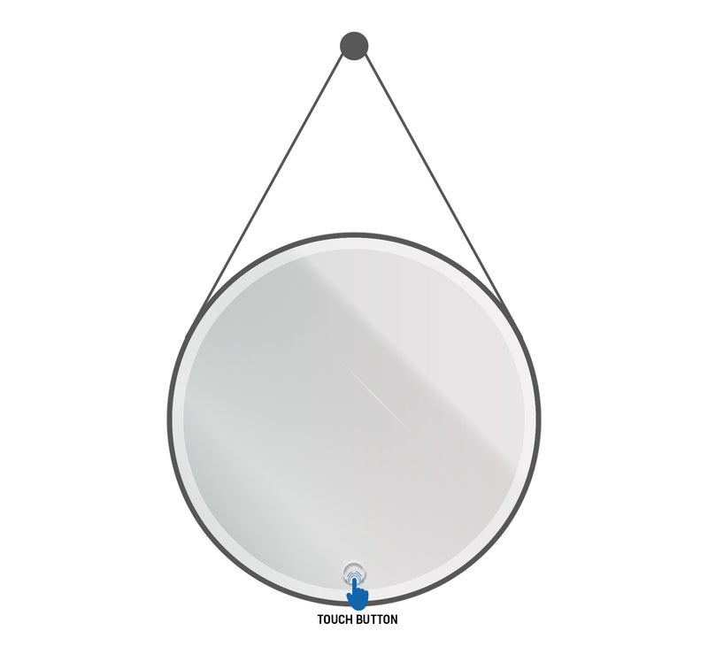 Sorei Glimt Spiegel - Met Led Verlichting - Rond - Met Lijst - Met Imitatie Lederen Band En Haak - Kleurtemperatuur Led 3500-6500k - 80cm