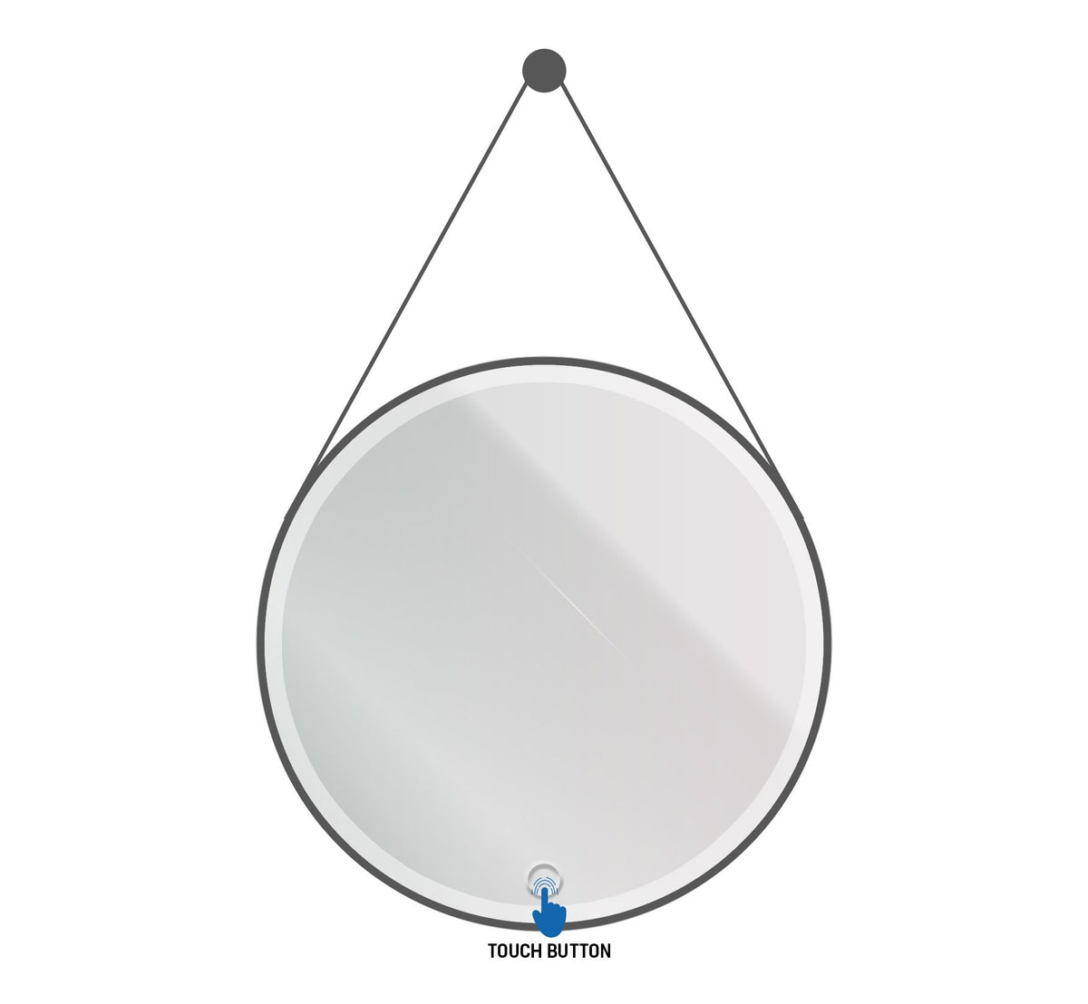 ALONI BELTIA SPIEGEL - MET LED VERLICHTING - ROND - MET LIJST - MET IMITATIE LEDEREN BAND EN HAAK - KLEURTEMPERATUUR LED 3500-6500K - 80CM - MAT ZWART