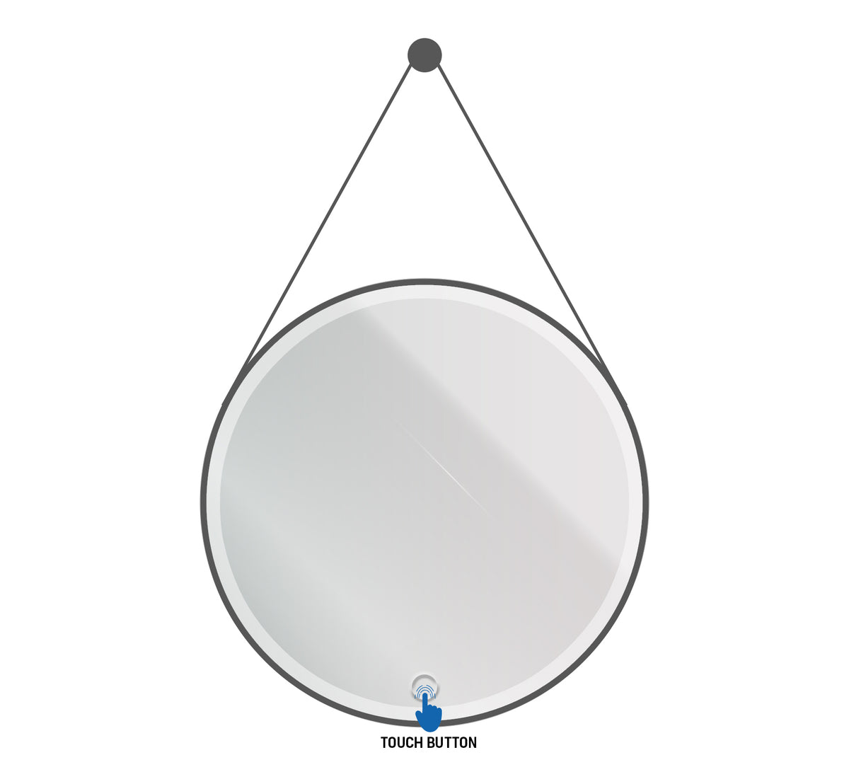 Aloni Beltia Spiegel - Met Led Verlichting - Rond - Met Lijst - Met Imitatie Lederen Band En Haak - Kleurtemperatuur Led 3500-6500k - 60cm