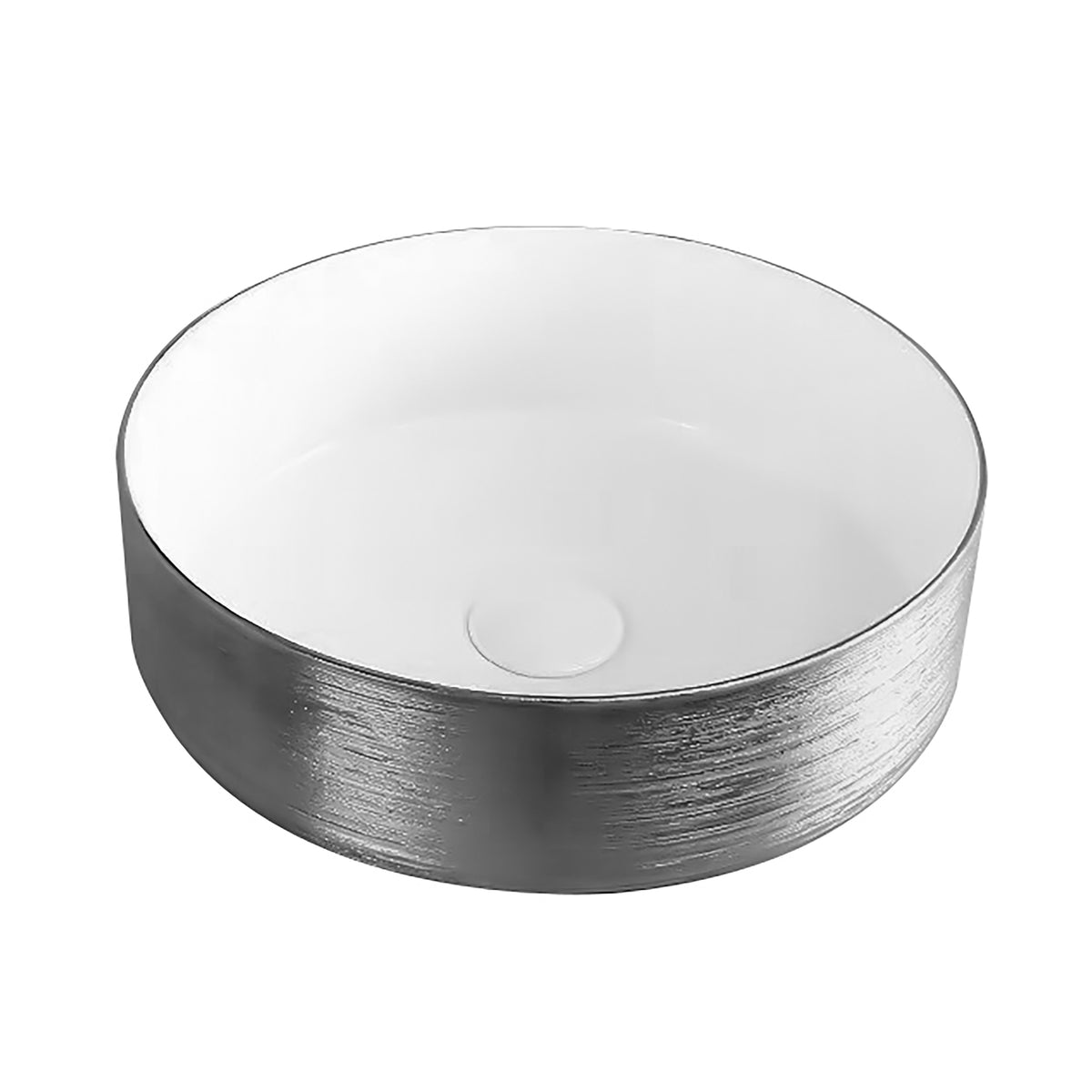 Aloni Turo Waskom Met Reliëf - Opbouw - Zonder Overloop - Zonder Kraangat - Keramiek - 36x12x36 Cm - Zilver/glanzend Wit