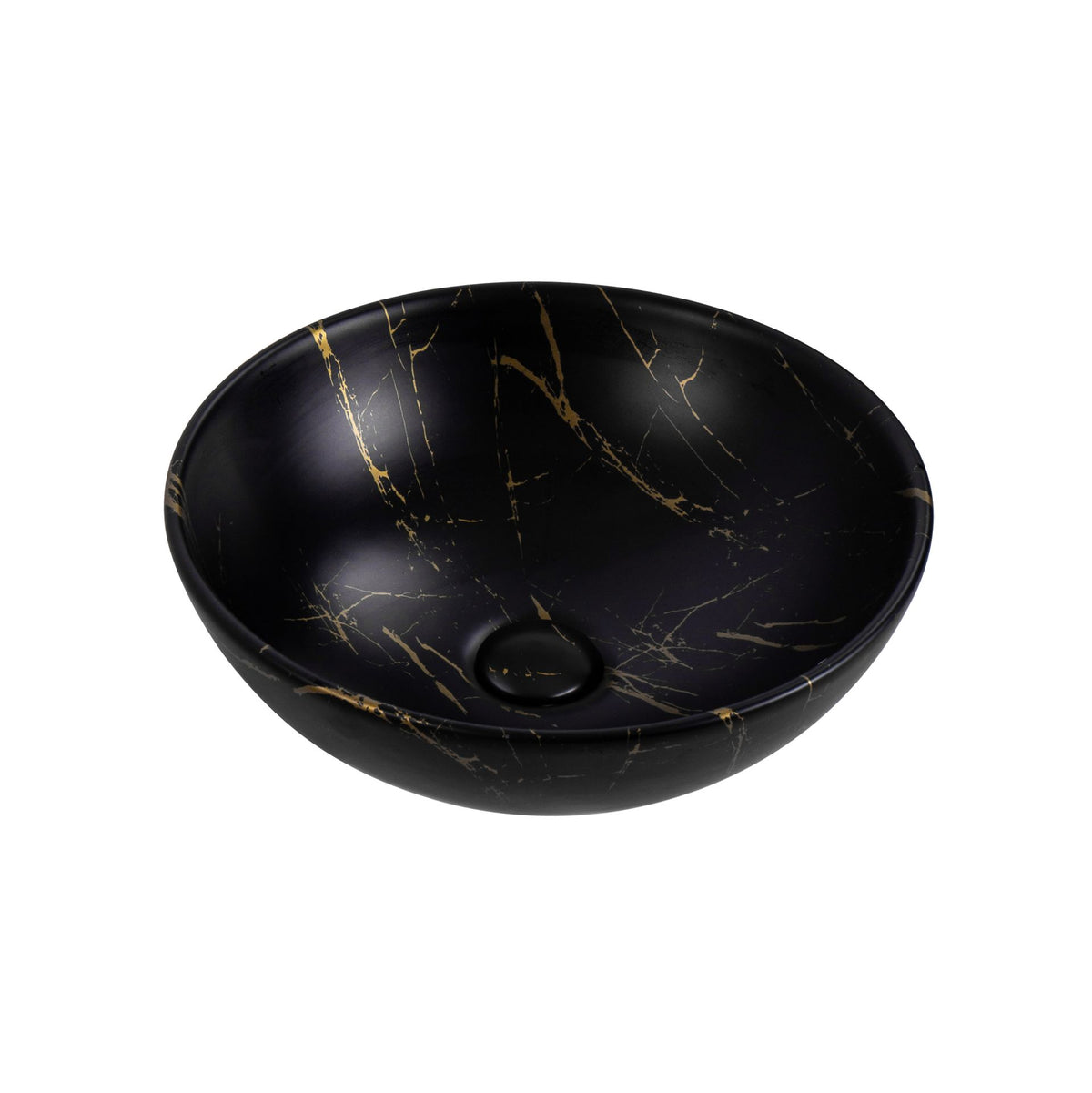 ALONI TIVRA WASKOM - OPBOUW - ZONDER OVERLOOP - ZONDER KRAANGAT - MET CLICK WASTE - KERAMIEK - 38X13X38 CM - ZWART/GOUD MARMER