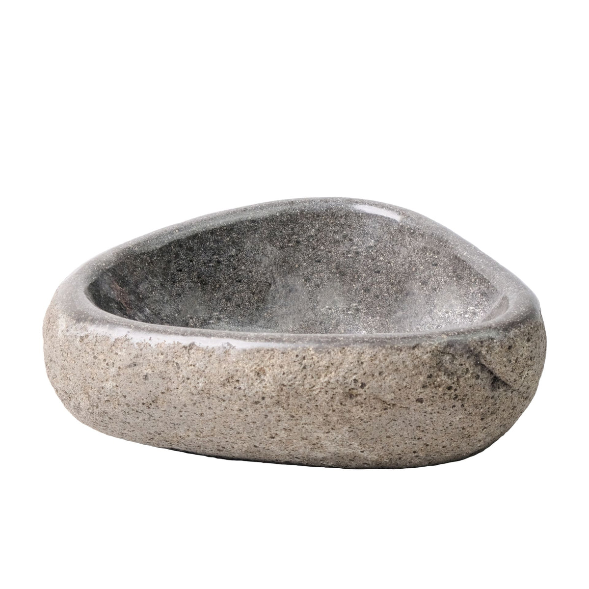 RONDE WASKOM VAN NATUURLIJKE RIVIERSTEEN DUNNE RAND - GRIJS 30-35X15X1,5CM