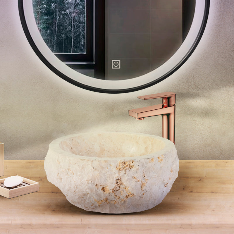Geërodeerde Natuurmarmeren Waskom - Crème 30-35x15cm