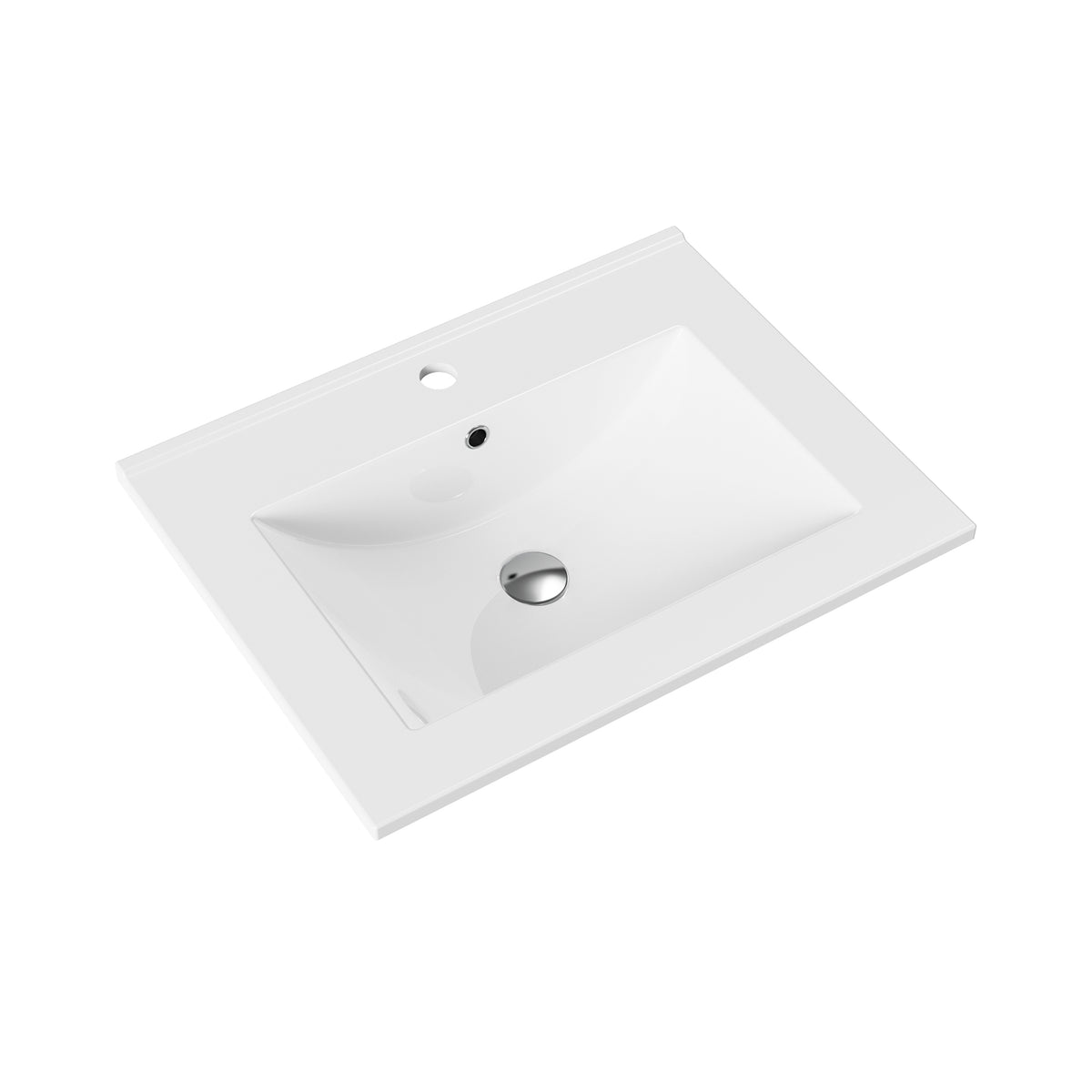 Aloni Hayat Wastafel - 1 Wasbak - Met Overloop - 1 Kraangat - Kunstmarmer - 60x1,5x45 Cm - Glanzend Wit