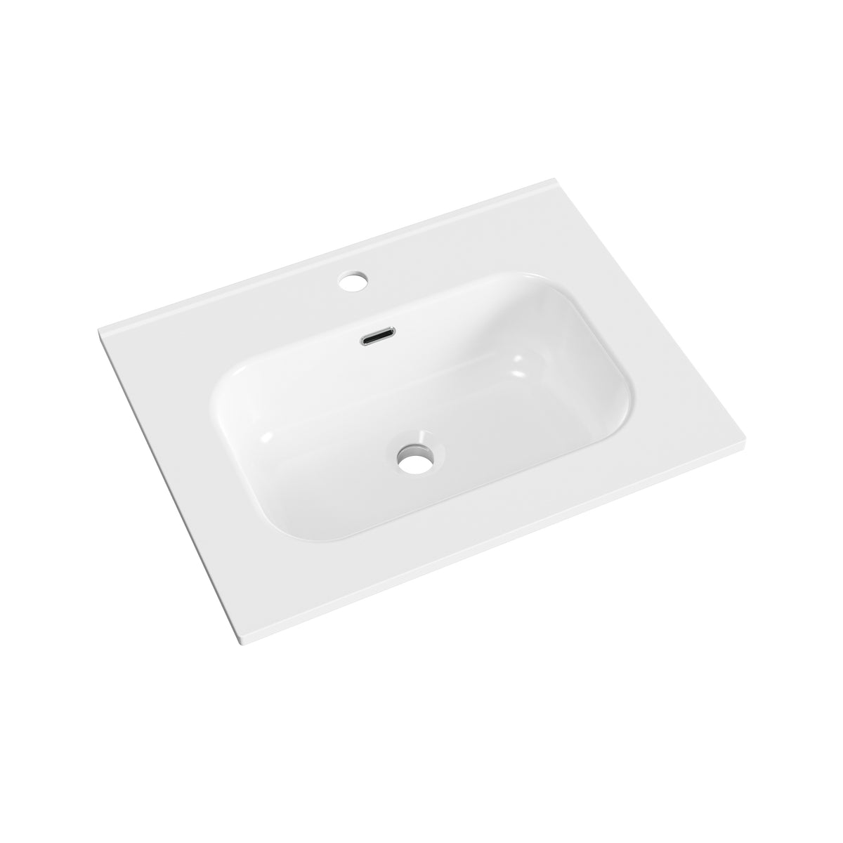 Aloni Liva Wastafel - 60x1,8x46 Cm - 1 Wasbak - 1 Kraangat - Met Overloop - Keramiek - Glanzend Wit