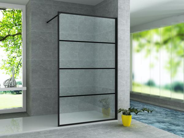 ALONI INLOOPDOUCHE MET RASTER DECOR - 1400 X 2000MM - MAT ZWART - HELDER GLAS