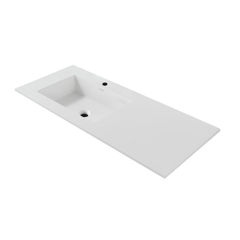 Nukumo Take Square Slim Wastafel - 1 Wasbak Links - Met Overloop - 1 Kraangat - Kunstmarmer - 120x1,6x52,5 Cm - Mat Wit