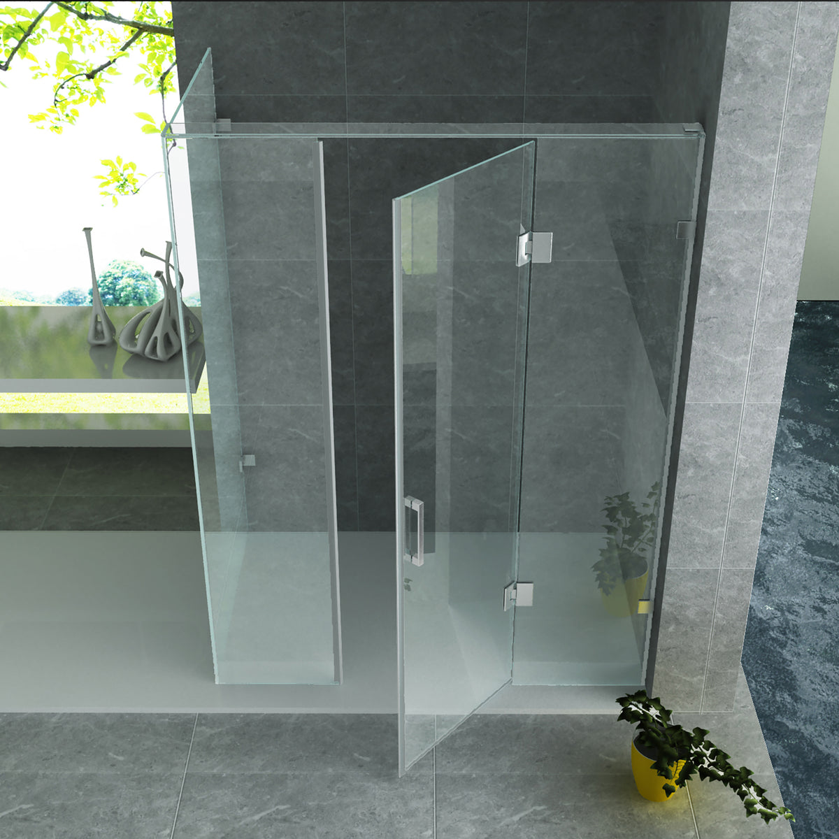 Aloni Douchecabine - Draaideur, 2 Vaste Wandjes En Zijwand - 900 X 1200 X 1950mm