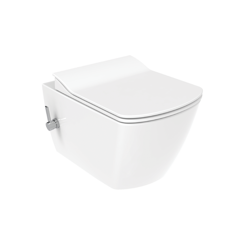 Kiyora Sora Hangtoilet Met Bidet - Randloos - Met Bidetkraan Koud En Warm Water - Zonder Zitting - Glanzend Wit