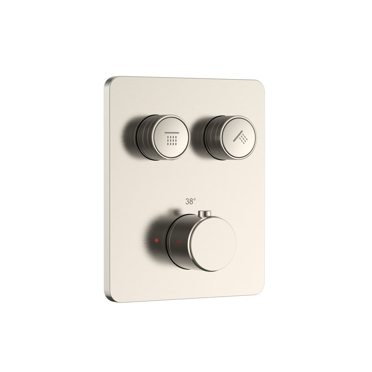 STRIA DOUCHEMENGKRAAN - 2 WEG - THERMOSTATISCH - DRUKNOPPEN MET VERFIJNDE RIBBELSTRUCTUUR - MET INBOUWBOX EN AFBOUWDEEL - RECHTHOEKIG - BELGAQUA - GEBORSTELD RVS