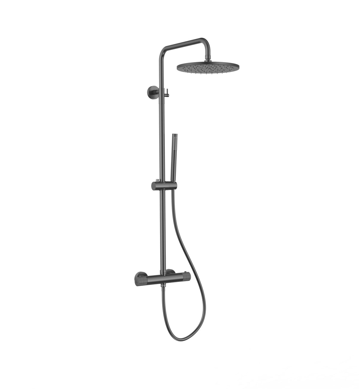 STRIA REGENDOUCHESET - THERMOSTATISCH - COOL TOUCH - HOOFDDOUCHE 30 CM - OPBOUW - KNOPPEN MET VERFIJNDE RIBBELSTRUCTUUR - BELGAQUA - GUNMETAL (PVD)