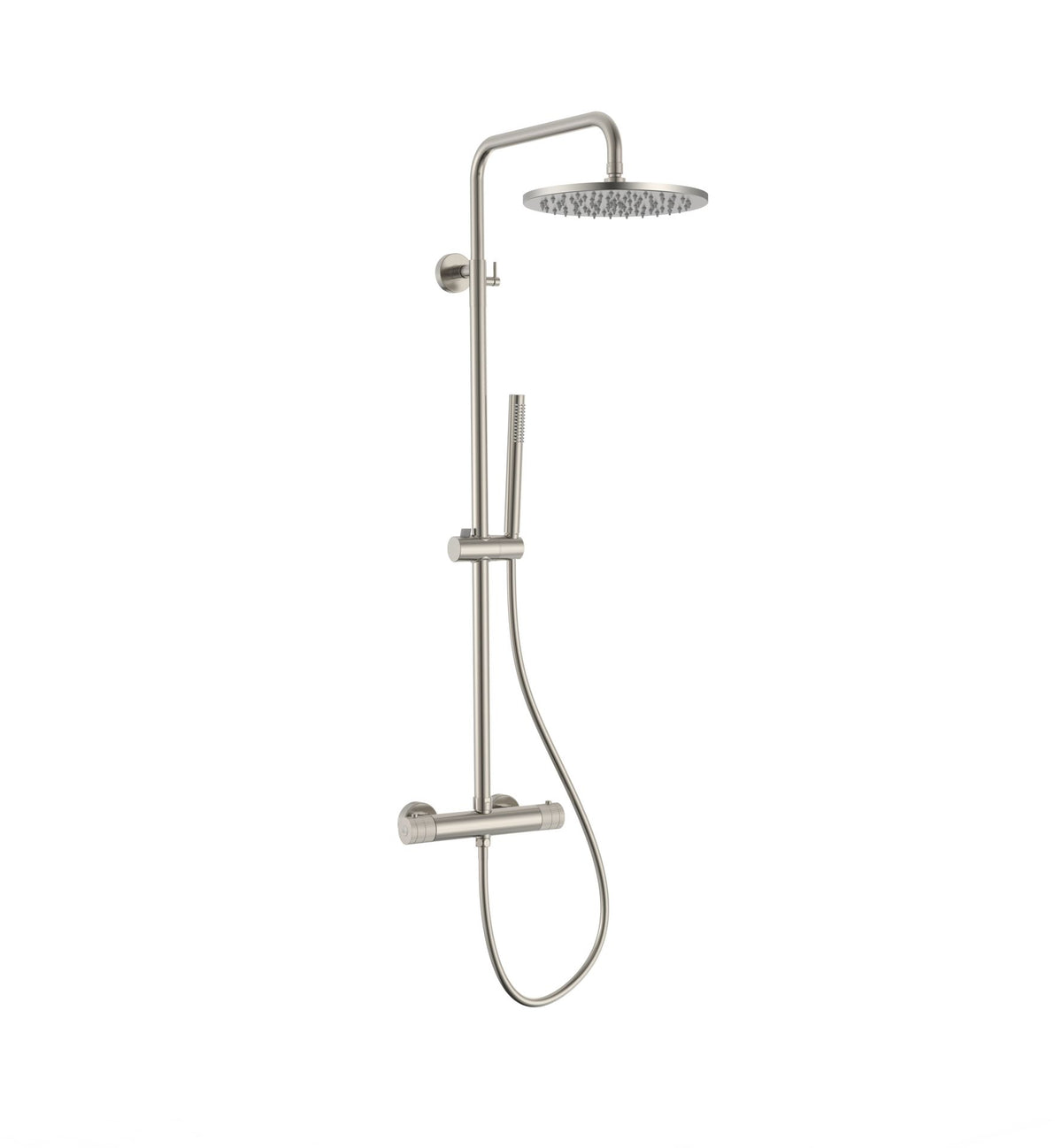 STRIA REGENDOUCHESET - THERMOSTATISCH - COOL TOUCH - HOOFDDOUCHE 30 CM - OPBOUW - KNOPPEN MET VERFIJNDE RIBBELSTRUCTUUR - BELGAQUA - GEBORSTELD RVS
