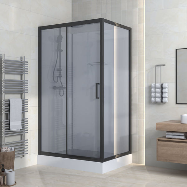 MARANI COMPLETE DOUCHECABINE MET SCHUIFDEUR - OMKEERBAAR - 120X225X90 CM - MAT ZWART- GRIJS ROOKGLAS