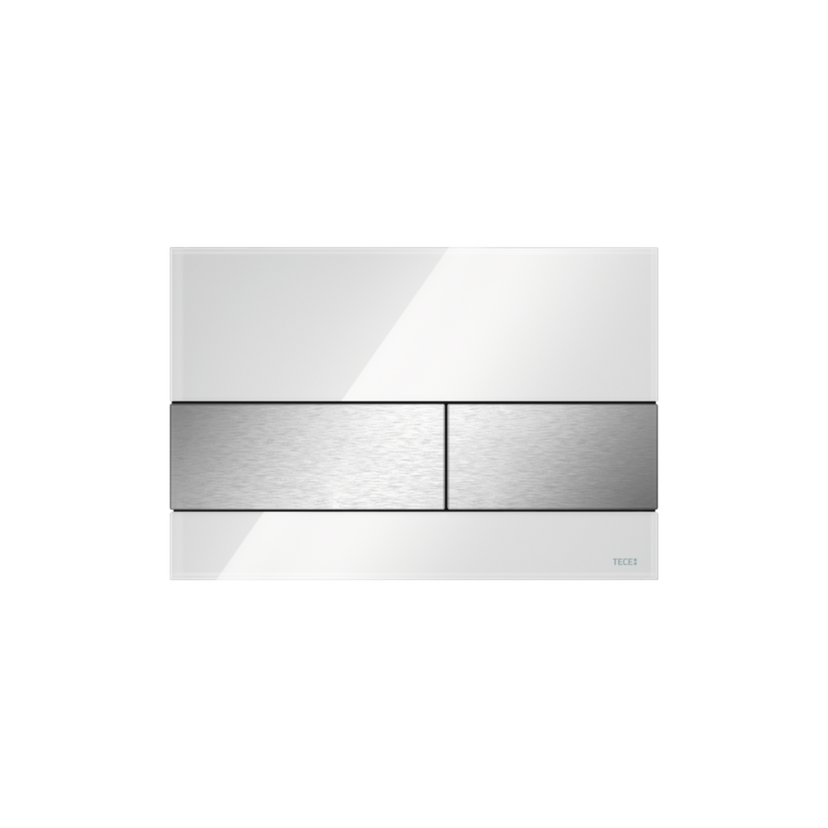 TECESQUARE WC-BEDIENINGSPLAAT VAN GLAS VOOR DUOSPOELTECHNIEK, GLAS GLANZEND WIT, TOETSEN GEBORSTELD RVS (MET ANTI-VINGERPRINT)