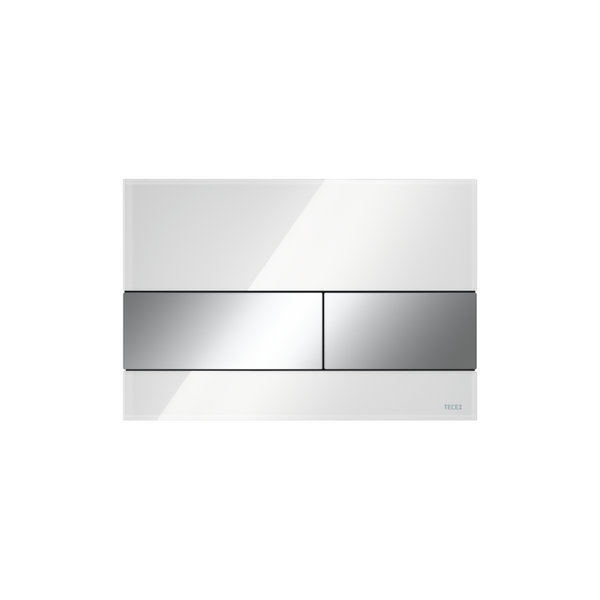 TECESQUARE WC-BEDIENINGSPLAAT VAN GLAS VOOR DUOSPOELTECHNIEK, GLAS GLANZEND WIT, TOETSEN GLANZEND CHROOM