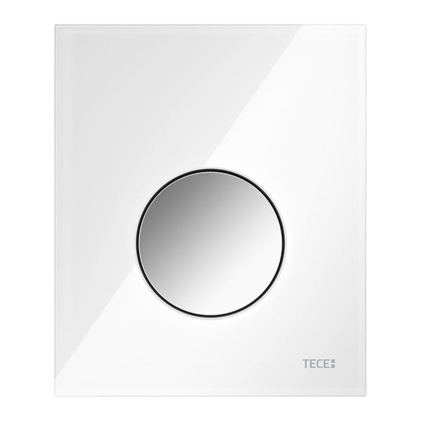 TECELOOP URINOIRBEDIENINGSPLAAT VAN GLAS INCL. CARTOUCHE - GLAS GLANZEND WIT - TOETS GLANZEND CHROOM