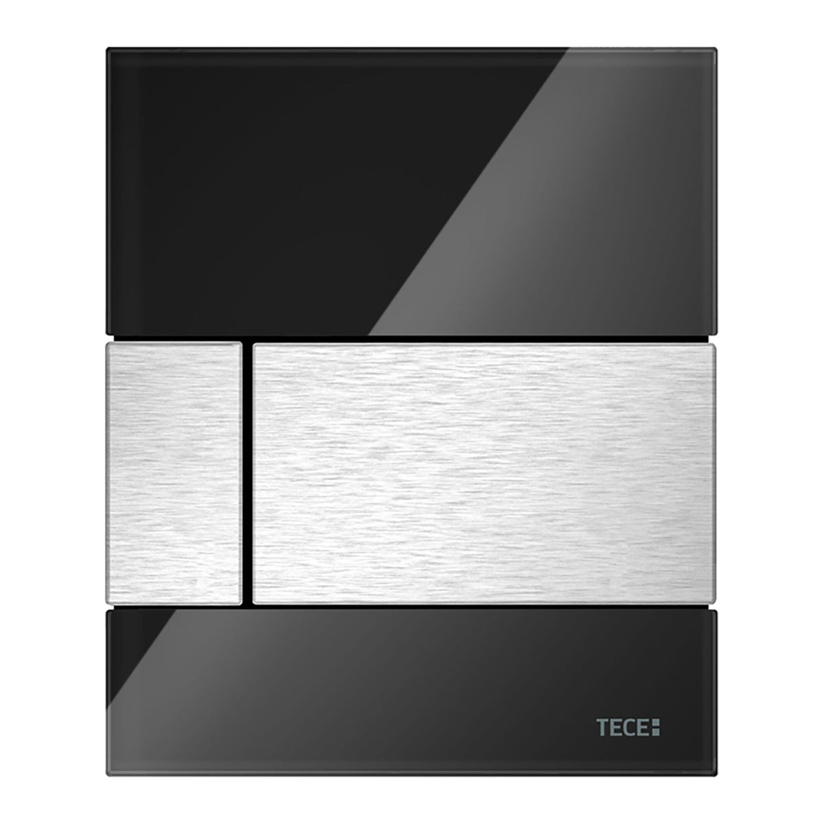 TECESQUARE URINOIRBEDIENINGSPLAAT VAN GLAS INCL. CARTOUCHE - GLAS GLANZEND ZWART - TOETS RVS LOOK