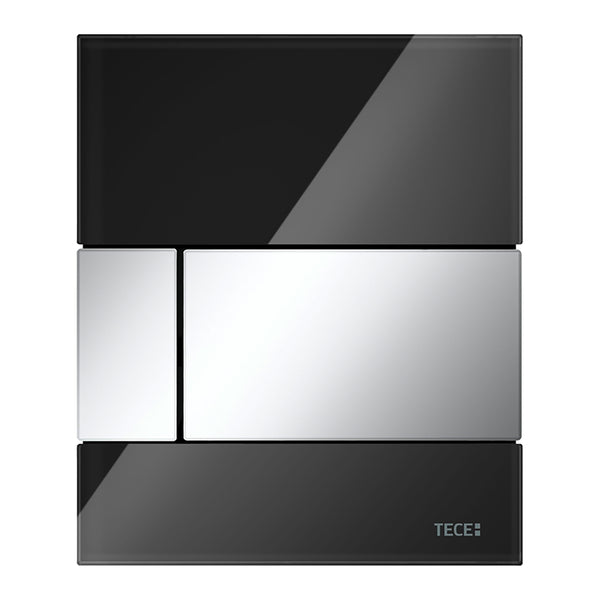 Tecesquare Urinoirbedieningsplaat Van Glas Incl. Cartouche - Glas Glanzend Zwart - Toets Glanzend Chroom