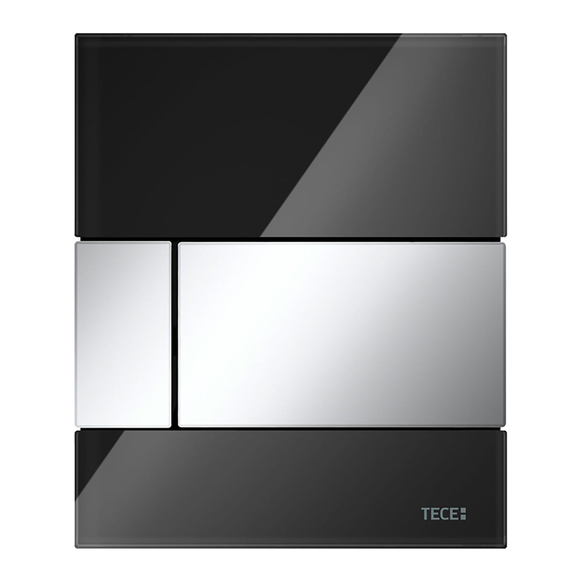 TECESQUARE URINOIRBEDIENINGSPLAAT VAN GLAS INCL. CARTOUCHE - GLAS GLANZEND ZWART - TOETS GLANZEND CHROOM