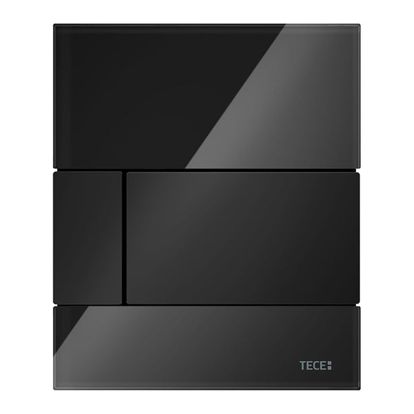 TECESQUARE URINOIRBEDIENINGSPLAAT VAN GLAS INCL. CARTOUCHE - GLAS GLANZEND ZWART - TOETS GLANZEND ZWART