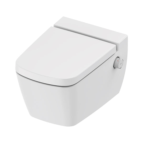 TECENEO HANGTOILET MET BIDET - MET BIDETKRAAN - WARM EN KOUD WATER - MET ZITTING - 54 CM - GLANZEND WIT