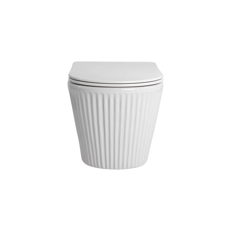 Nukumo Fjord Hangtoilet Met Ribbel - Randloos - 360° Flush - Met Zitting - Duroplast - Soft Close - Quick Release - Keramiek - 36,5x52x34,6 Cm - Glanzend Wit