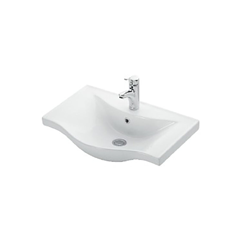 Nukumo Keyaki Wastafel - 1 Wasbak - Met Overloop - 1 Kraangat - Keramiek - 65x4x45,5 Cm - Glanzend Wit