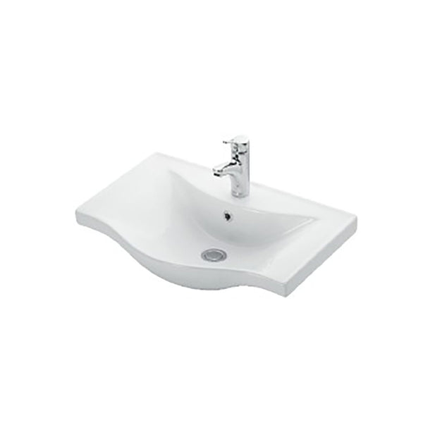 ALECO WASTAFEL - 1 WASBAK - MET OVERLOOP - 1 KRAANGAT - KERAMIEK - 65X4X45,5 CM - GLANZEND WIT
