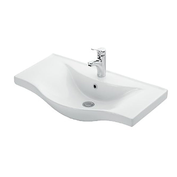 Aleco Wastafel - 1 Wasbak - Met Overloop - 1 Kraangat - Keramiek - 80x4x45,5 Cm - Glanzend Wit