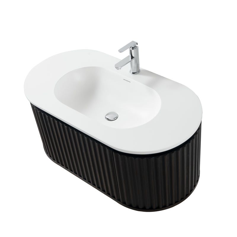 Nukumo Kaede Wastafelonderkast - 1 Lade - Greeploos - Soft Close – 99x42x52,5 Cm - Zwart Eiken