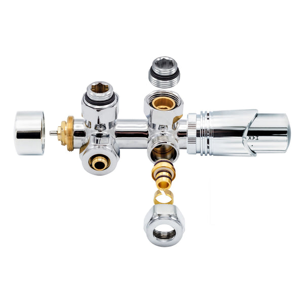 BELRAD RADIATORKRAAN - DESIGN - THERMOSTATISCH - MIDDENAANSLUITING - HAAKS - MUURAANSLUITING - CHROOM