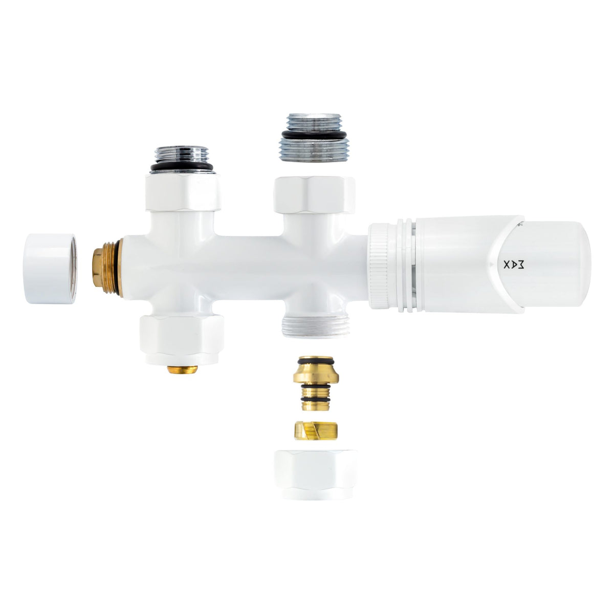 BELRAD RADIATORKRAAN - DESIGN - THERMOSTATISCH - MIDDENAANSLUITING - RECHT - VLOERAANSLUITING - GLANZEND WIT