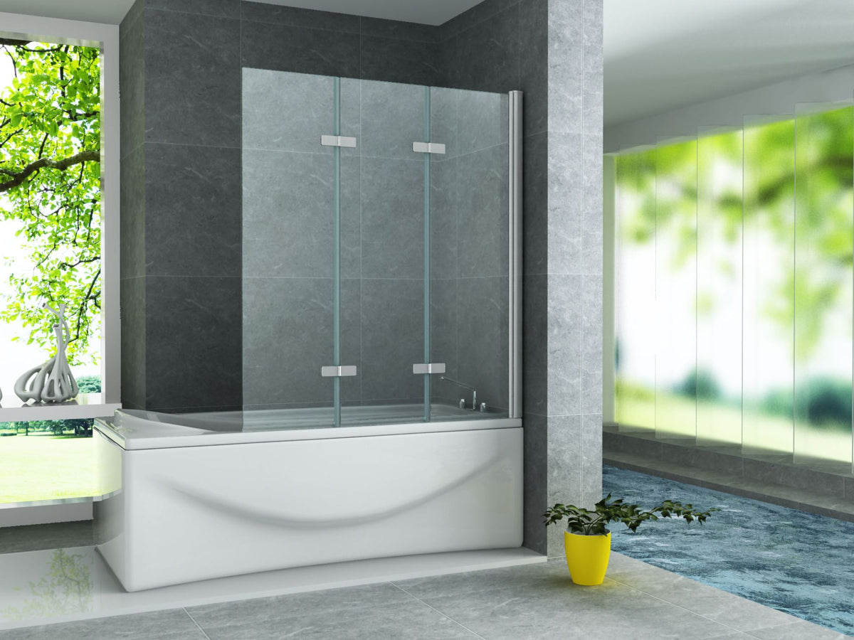 ALONI BADWAND - 3-DELIG - INKLAPBAAR - 1300 X 1400MM - CHROOM - HELDER GLAS