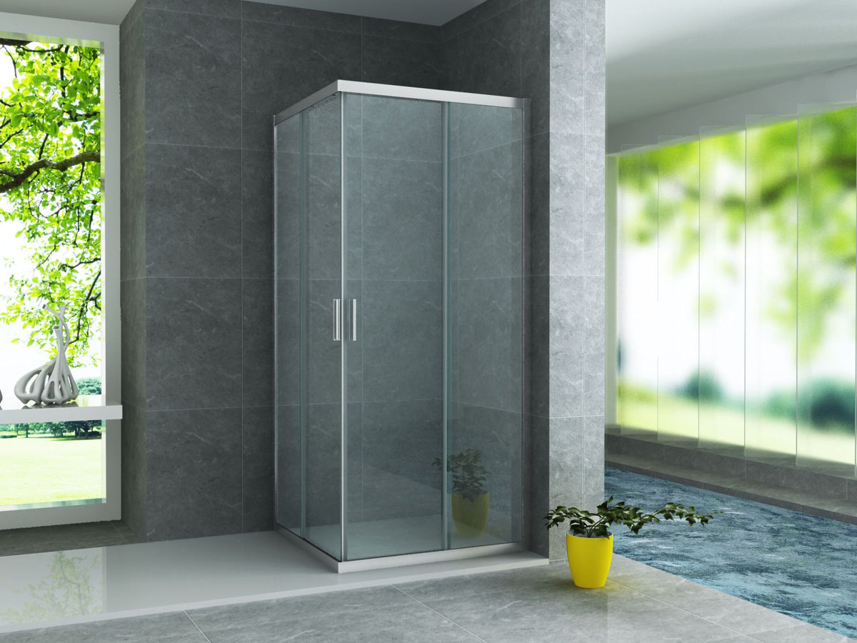 ALONI DOUCHECABINE - HOEKINSTAP MET 2 SCHUIFDEUREN - 800 X 800 X 1950MM - CHROOM - HELDER GLAS
