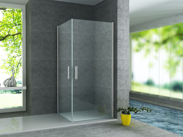 ALONI DOUCHECABINE - HOEKINSTAP MET 2 PENDELDEUREN - 900 X 900 X 1900MM - CHROOM - HELDER GLAS